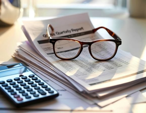 Calculator and insurance card on desk